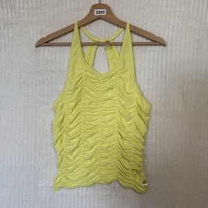 Free People Movement Womens Fold Over Tank Size Large in Highlighter Yellow